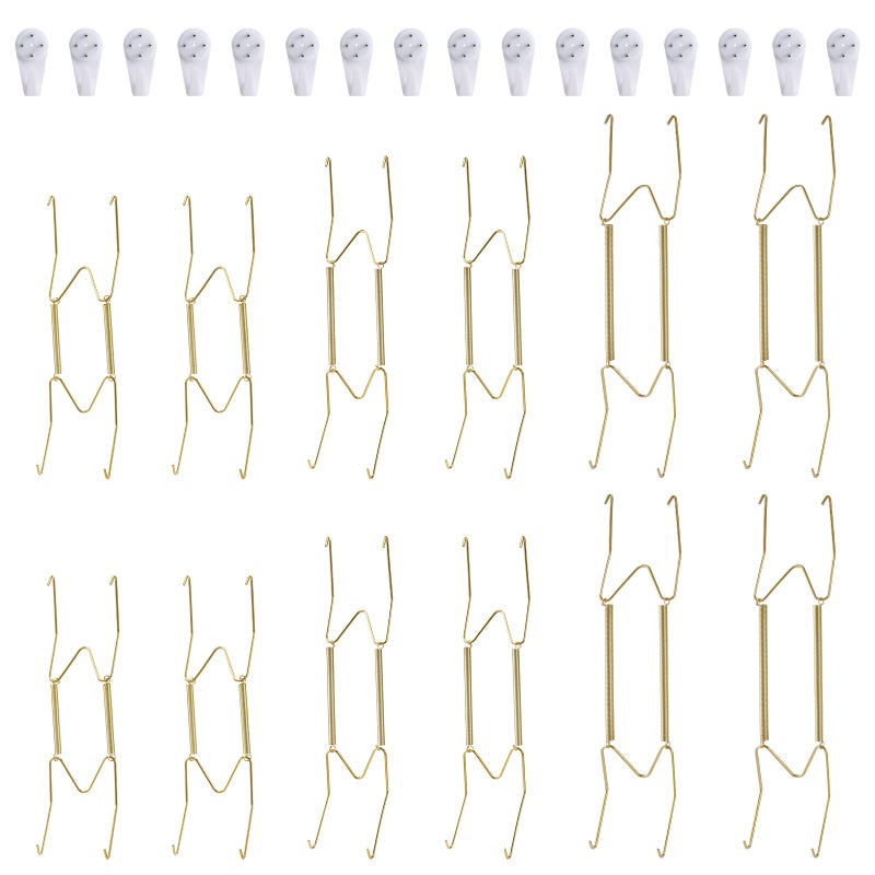Fasunry 12 Piece Plate Hangers, 8/10/12 Inch Invisible Brass Wall Plate Hangers, Comes with 16 Piece Wall Hooks for Decorative Plates - Image 1